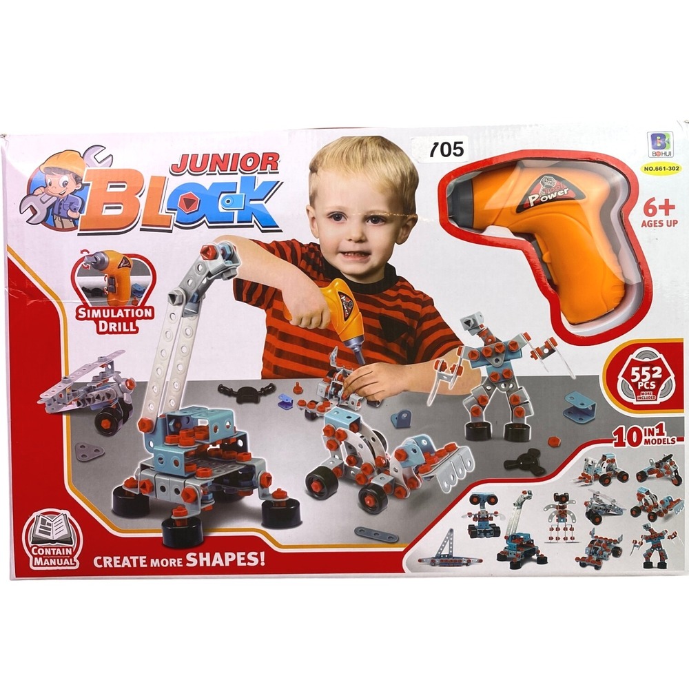 Junior Block Kids Building Set with Orange Power Drill - 552 pcs
